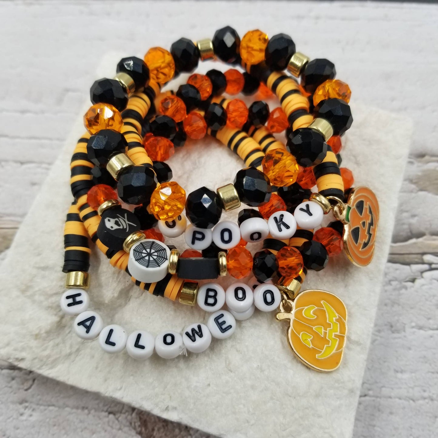 Orange and Black Halloween Bracelet Stack
