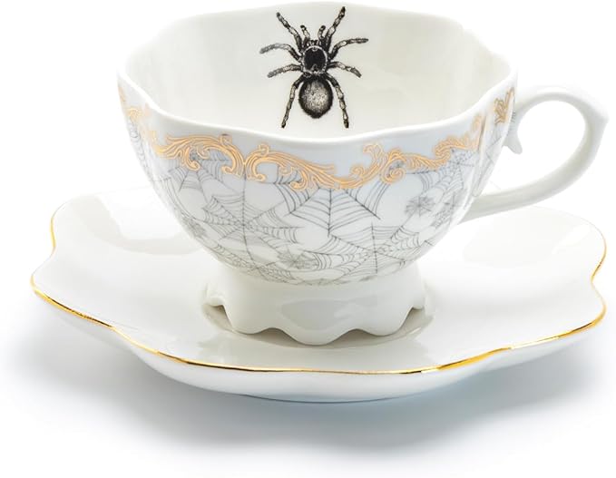 Spider Web Teacup And Saucer With Gold Flourishes