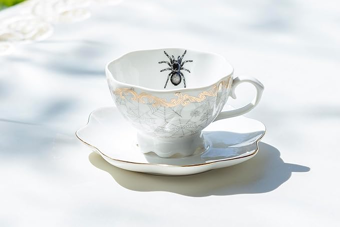 Spider Web Teacup And Saucer With Gold Flourishes
