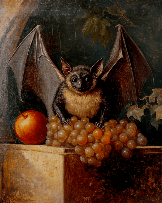 Vintage Bat with Grapes Still Life Print