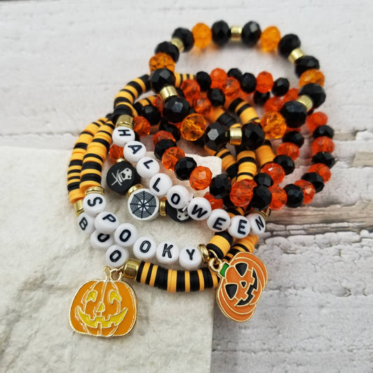 Orange and Black Halloween Bracelet Stack