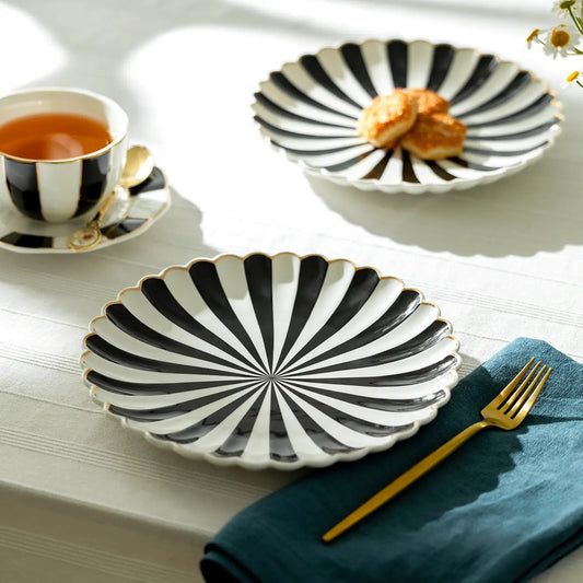 Striped Scalloped Fine Porcelain Dessert/Salad Plate