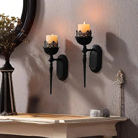 Pair of Gothic Black Candle Wall Sconces