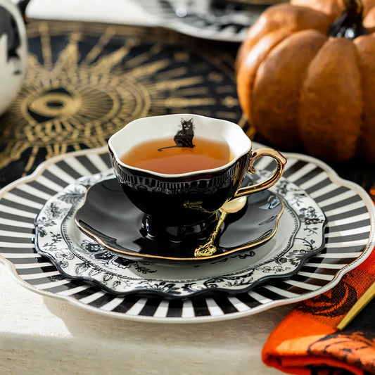 Black Cat And Gold Teacup And Saucer