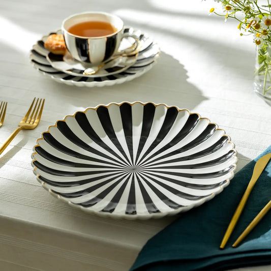 Striped Scalloped Fine Porcelain Dinner Plate