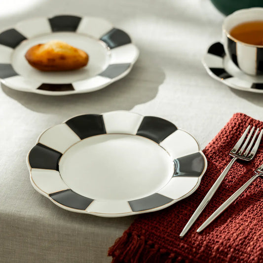 Wide Stripe Scalloped Fine Porcelain Dessert/Salad Plate